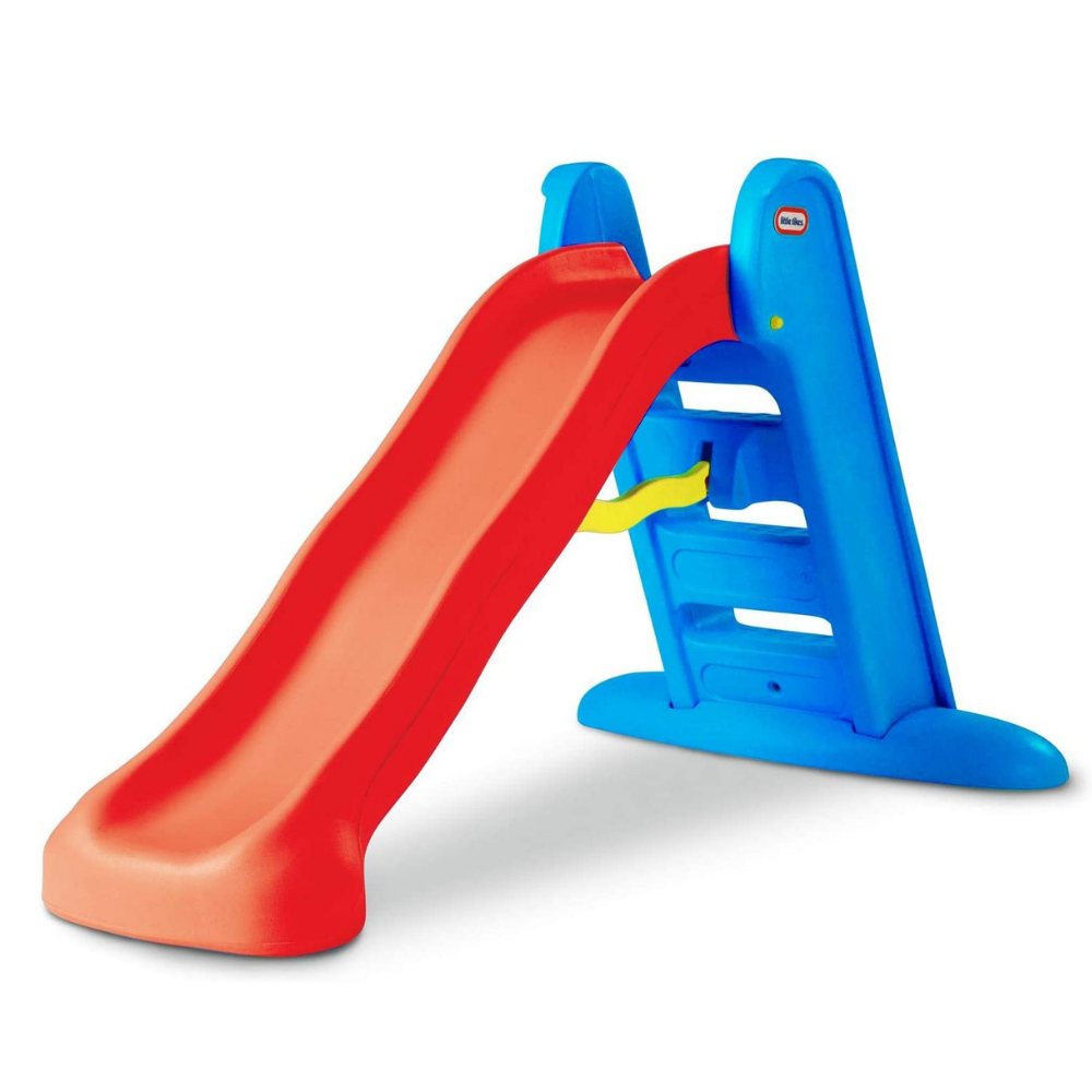 A red and blue folding children's slide
